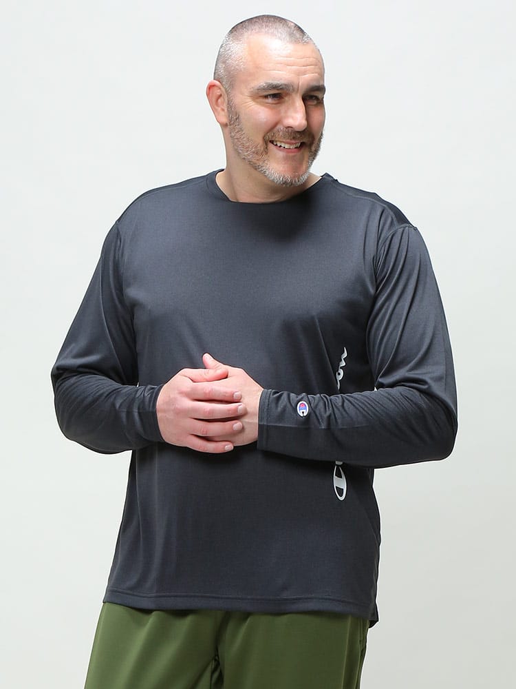 大きいサイズ メンズ Champion (チャンピオン) 速乾 防臭 UVカット クルーネック 長袖 Tシャツ