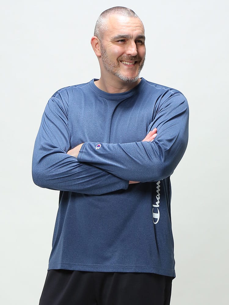 大きいサイズ メンズ Champion (チャンピオン) 速乾 防臭 UVカット クルーネック 長袖 Tシャツ