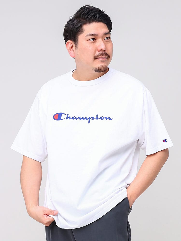 大きいサイズ メンズ Champion (チャンピオン) ロゴプリント クルーネック 半袖 Tシャツ SCRIPT LOGO T-SHIRT