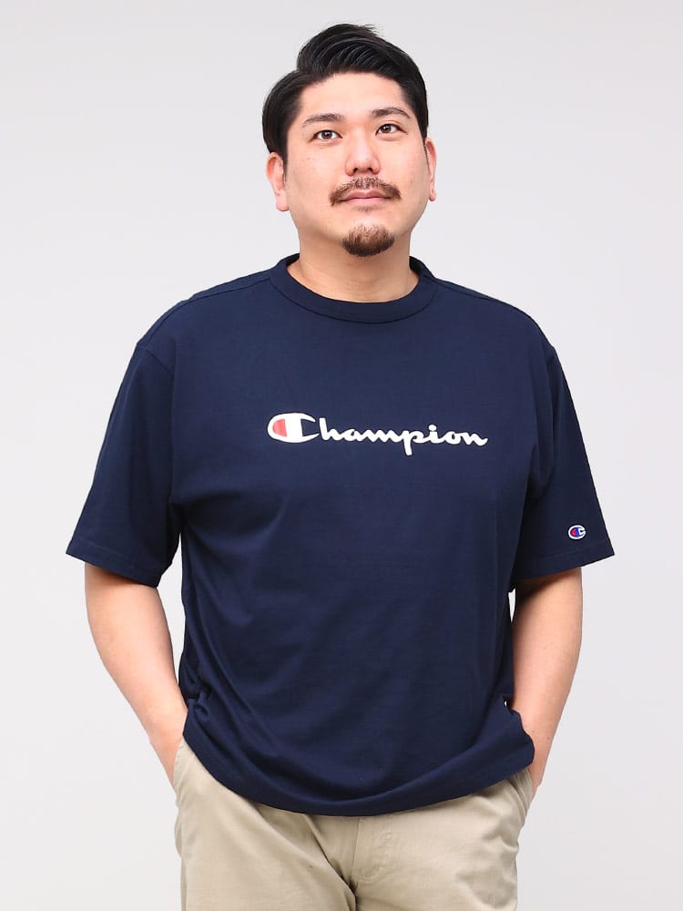 大きいサイズ メンズ Champion (チャンピオン) ロゴプリント クルーネック 半袖 Tシャツ SCRIPT LOGO T-SHIRT