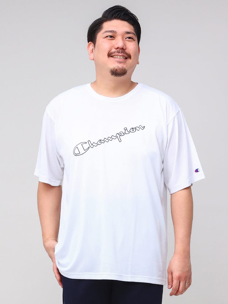 大きいサイズ メンズ Champion (チャンピオン) 速乾 UVカット 斜めロゴ クルーネック 半袖 Tシャツ