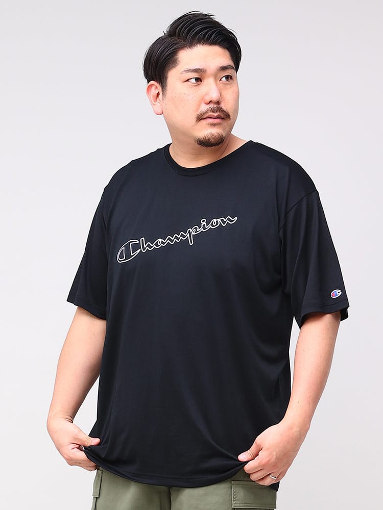 大きいサイズ メンズ Champion (チャンピオン) 速乾 UVカット 斜めロゴ クルーネック 半袖 Tシャツ
