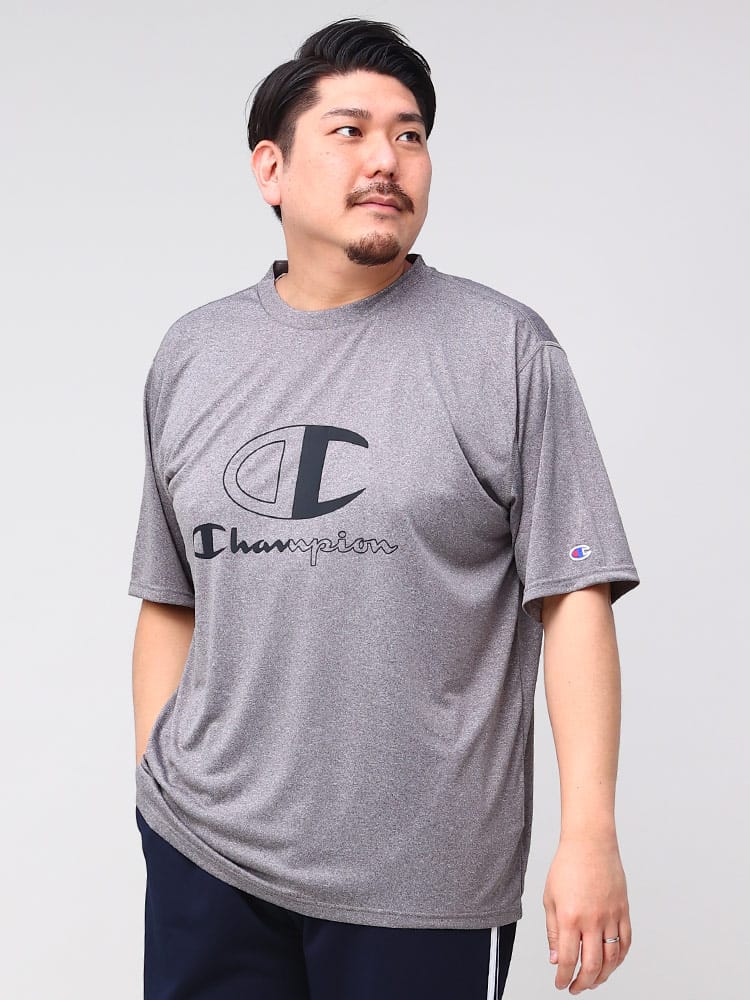 大きいサイズ メンズ Champion (チャンピオン) 速乾 防臭 UVカット ロゴプリント クルーネック 半袖 Tシャツ