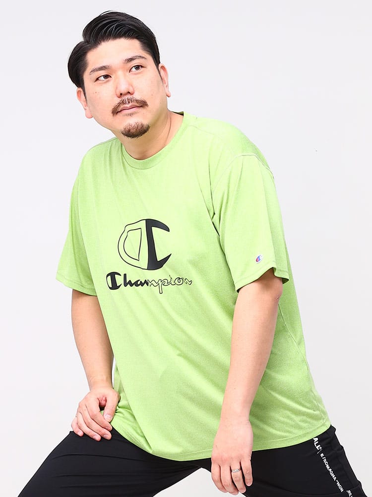 大きいサイズ メンズ Champion (チャンピオン) 速乾 防臭 UVカット ロゴプリント クルーネック 半袖 Tシャツ