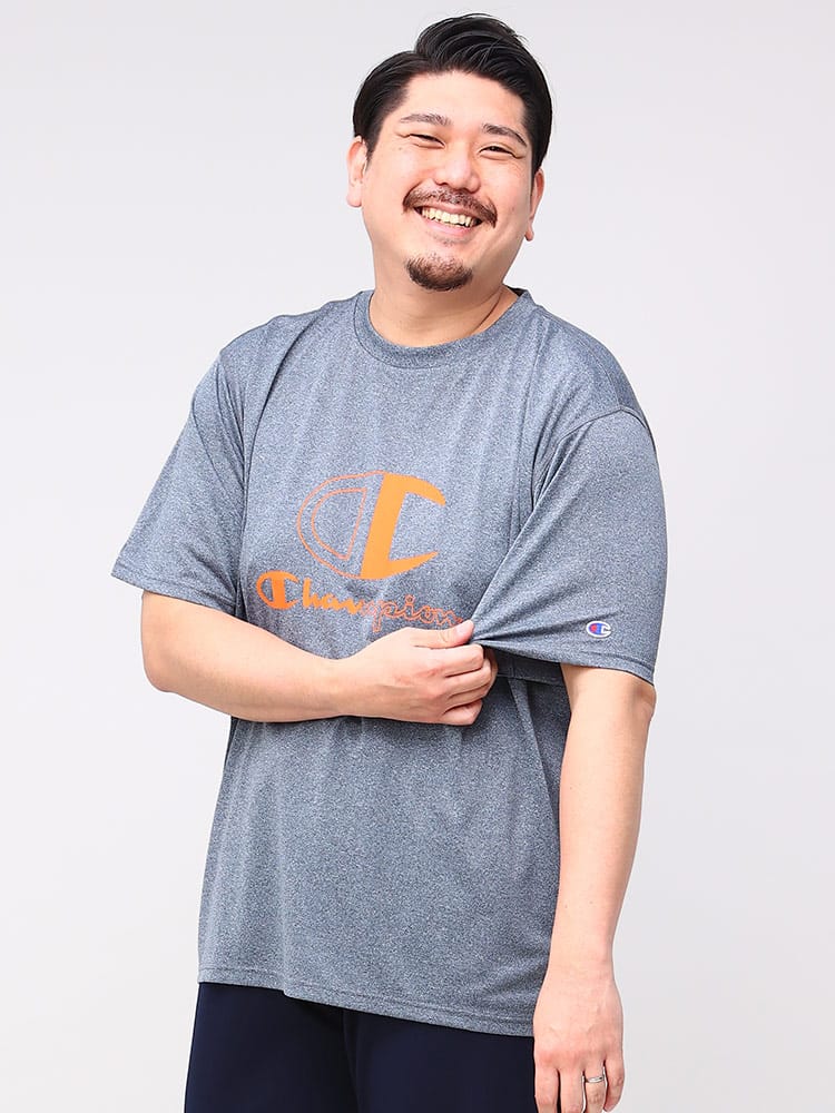 大きいサイズ メンズ Champion (チャンピオン) 速乾 防臭 UVカット ロゴプリント クルーネック 半袖 Tシャツ