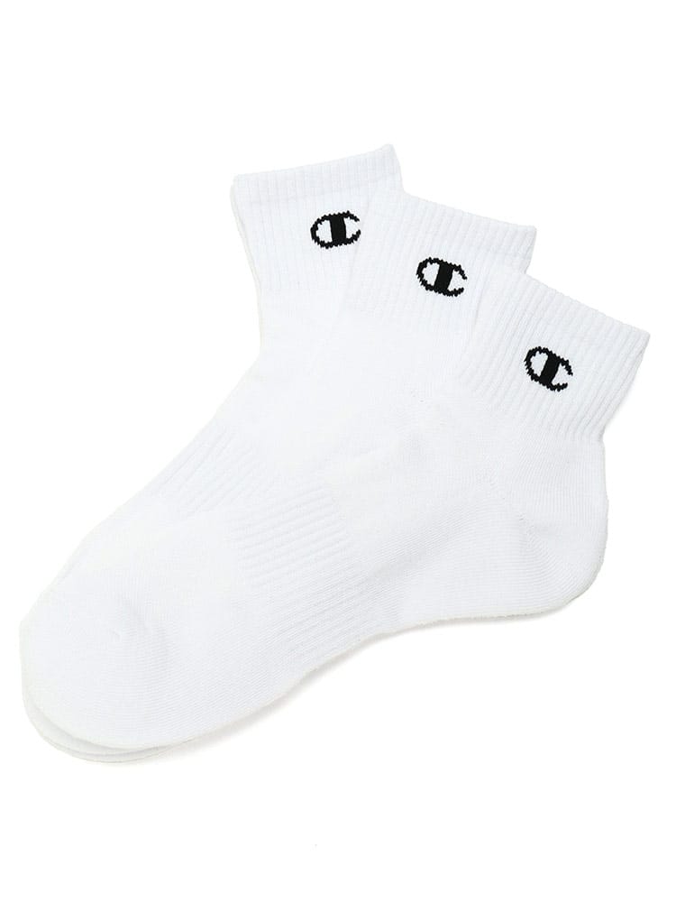 大きいサイズ メンズ Champion (チャンピオン) 通気 ワンポイント クォーターソックス 3足セット SUPPORT FIT