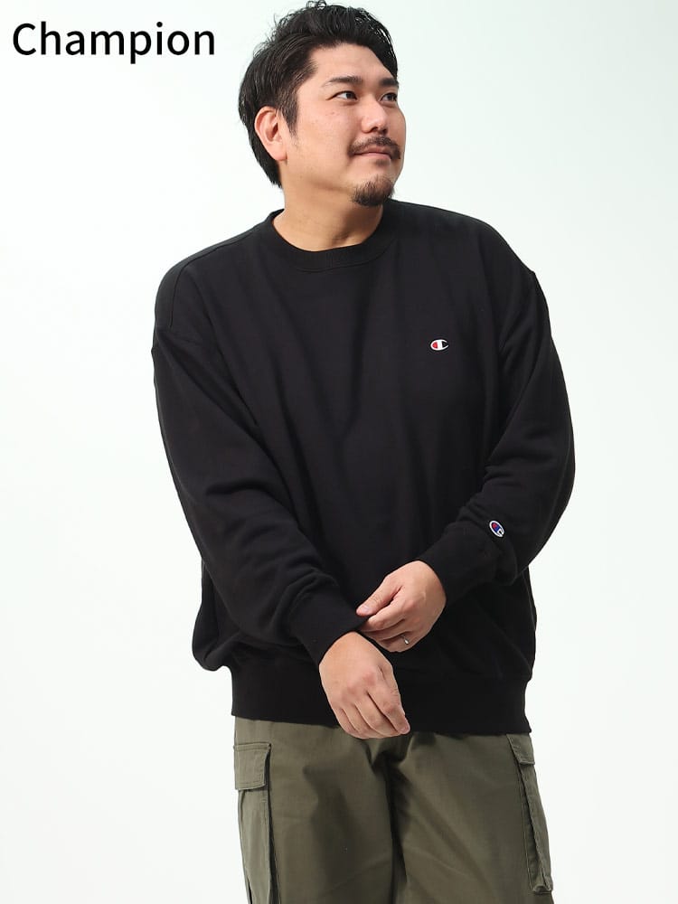 大きいサイズ メンズ USAコットン トレーナー (Champion) チャンピオン ワンポイント クルーネック スウェット