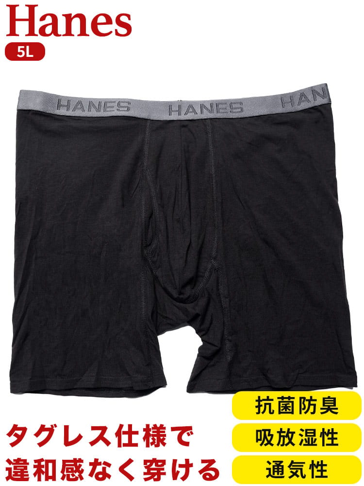 抗菌防臭 通気性 前開き ウエストロゴ ボクサーパンツ (Hanes (ヘインズ))  大きいサイズ メンズ