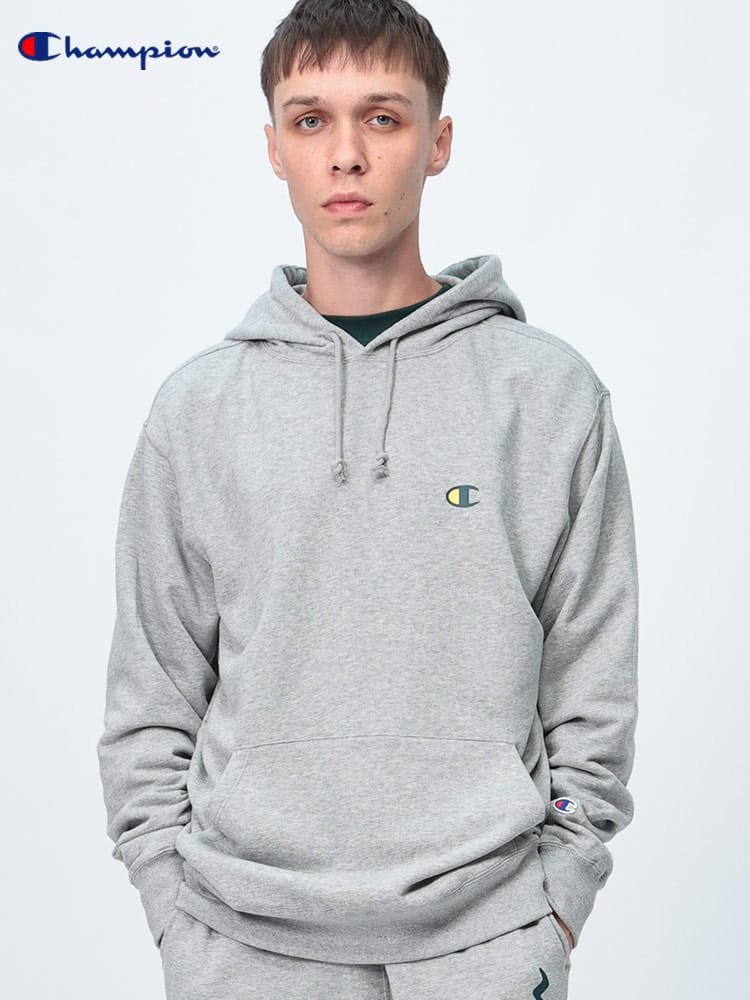 Champion (チャンピオン) 裏毛 裾バックロゴ ポケット付き プルオーバー パーカー C3A127