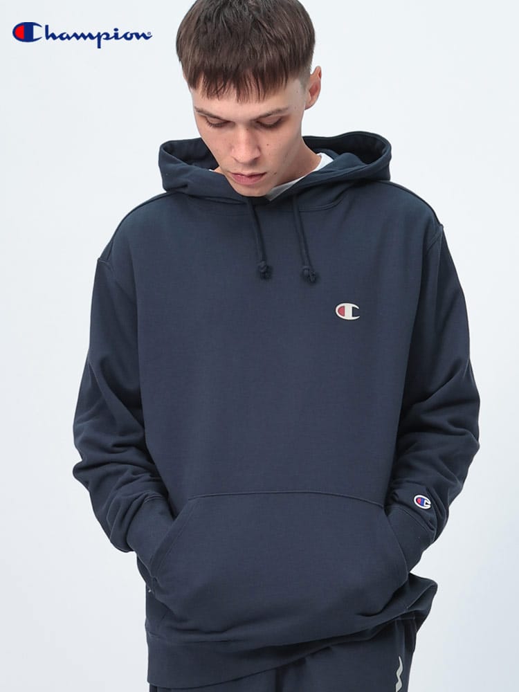 Champion (チャンピオン) 裏毛 裾バックロゴ ポケット付き プルオーバー パーカー C3A127