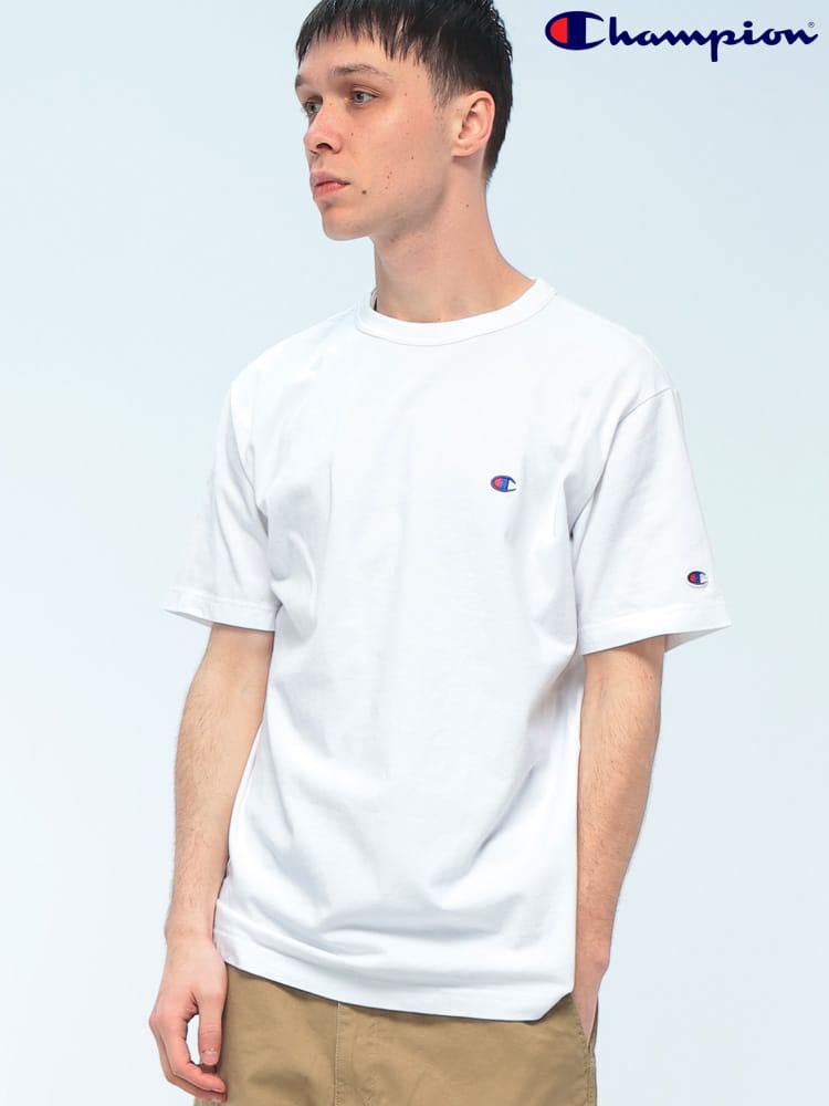 Champion (チャンピオン) 綿100％ サステナブルコットン ワンポイントロゴ クルーネック 半袖 Tシャツ C3X352