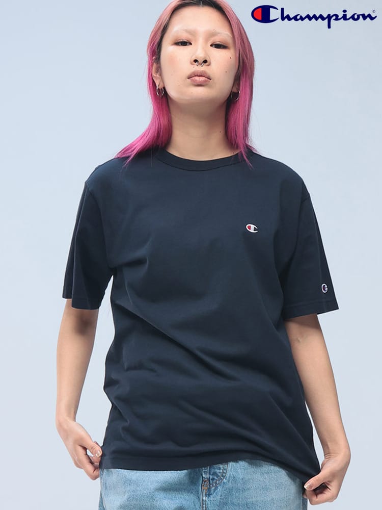 Champion (チャンピオン) 綿100％ サステナブルコットン ワンポイントロゴ クルーネック 半袖 Tシャツ C3X352