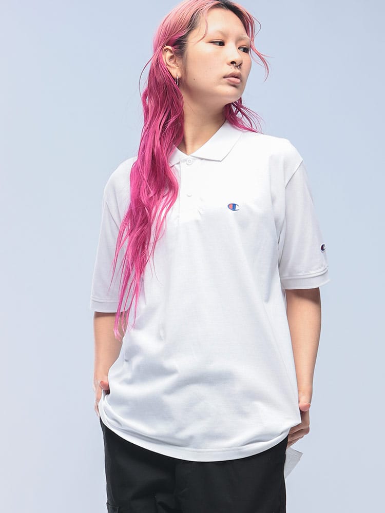 Champion (チャンピオン) 綿100％ 鹿の子 ワンポイント ロゴ 半袖 ポロシャツ C3Z358