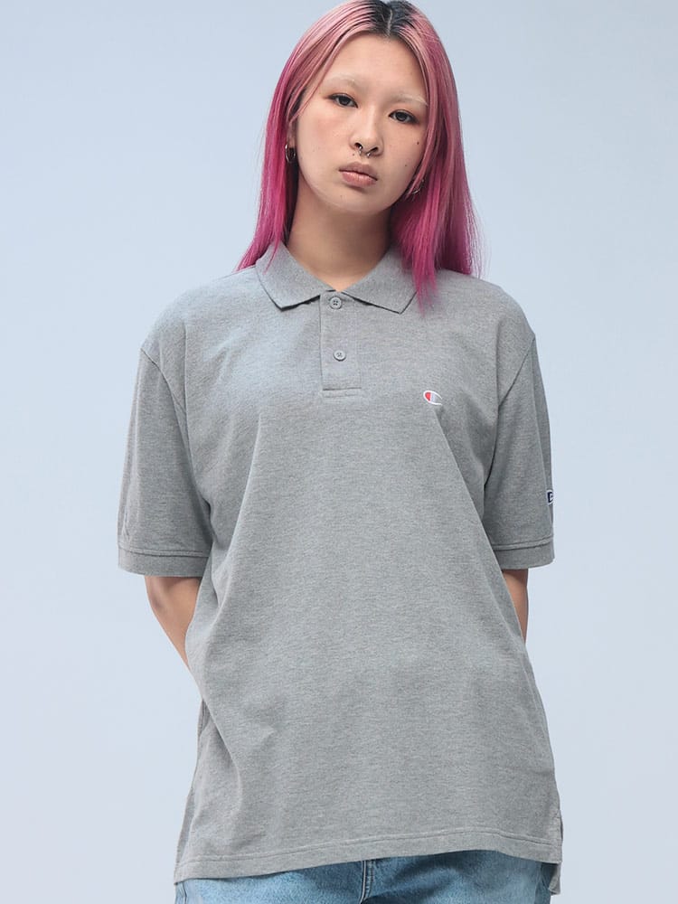 Champion (チャンピオン) 綿100％ 鹿の子 ワンポイント ロゴ 半袖 ポロシャツ C3Z358