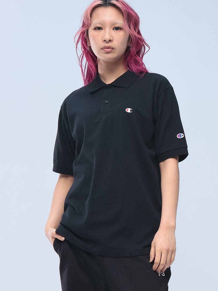 Champion (チャンピオン) 綿100％ 鹿の子 ワンポイント ロゴ 半袖 ポロシャツ C3Z358