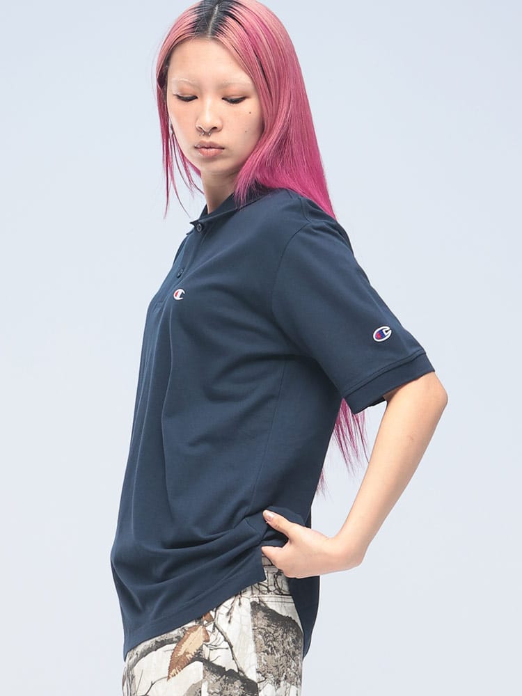 Champion (チャンピオン) 綿100％ 鹿の子 ワンポイント ロゴ 半袖 ポロシャツ C3Z358