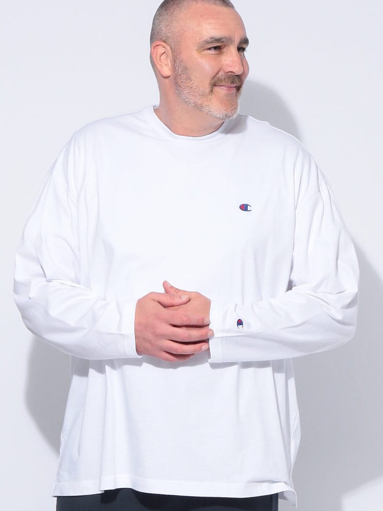 長袖 Tシャツ サステナブル USAコットン 100％ Cロゴ刺繍 クルーネック トップス ロンT インナー 大きいサイズ メンズ