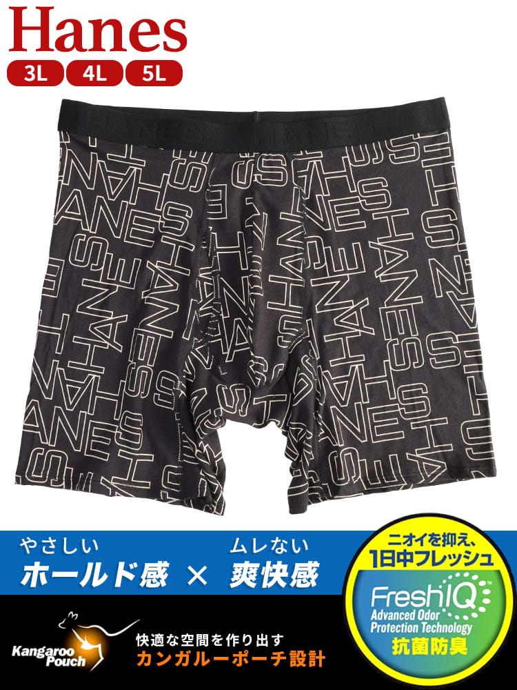 ボクサーパンツ カンガルーポーチ ロゴ総柄 ボクサーブリーフ 肌着 下着 ドライ ホールド ニオイ軽減 大きいサイズ メンズ Hanes ヘインズ