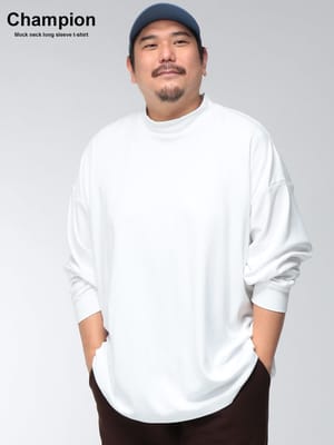 Tシャツ 長袖 モックネック ワンポイント ロンT ロゴ刺繍 スムース素材 無地 トップス シンプル