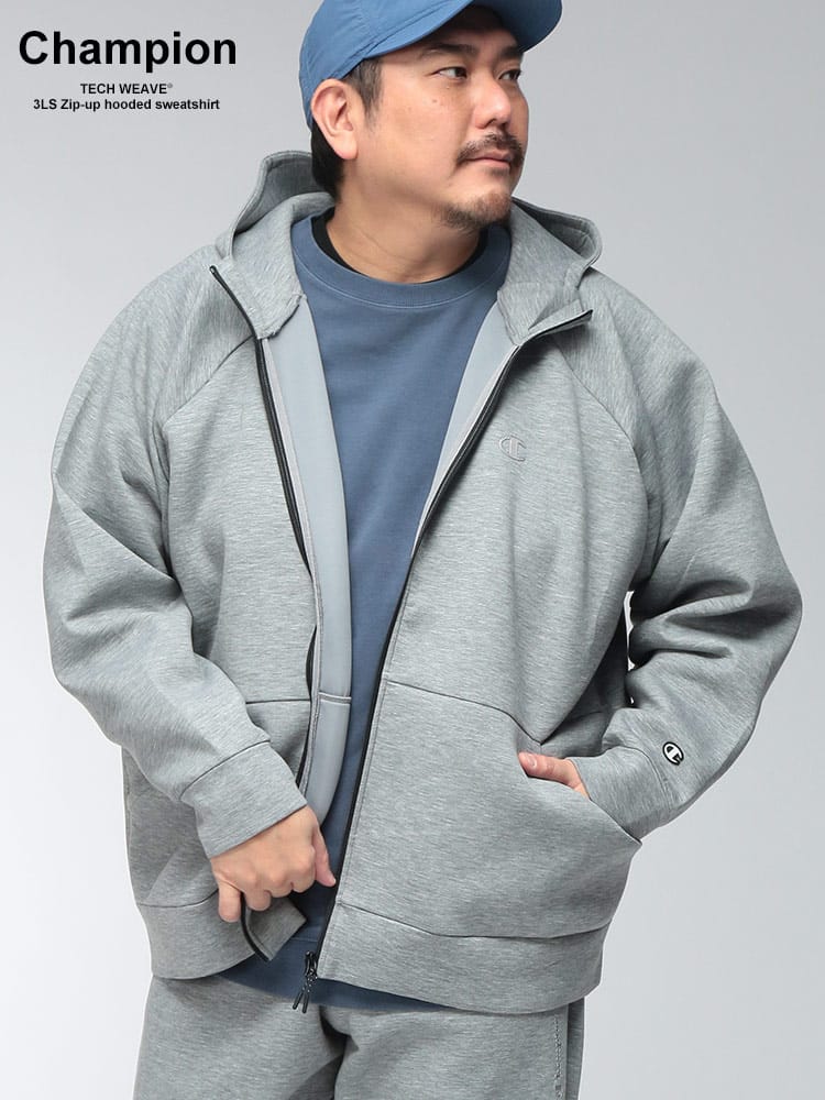 フルジップ パーカー メンズ 大きいサイズ TECH WEAVE 3LS ロゴ シリコンプリント スウェット