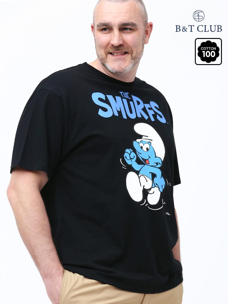 大きいサイズ メンズ B＆T CLUB (ビーアンドティークラブ) THE SMURFS プリント クルーネック 半袖 Tシャツ