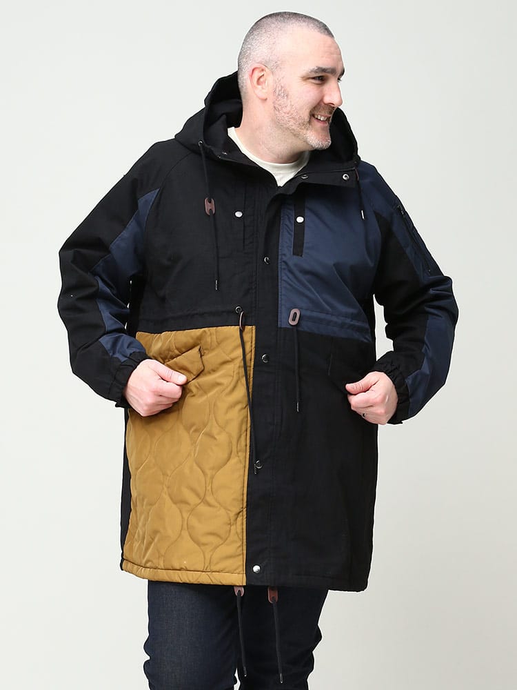 大きいサイズ メンズ B＆T CLUB (ビーアンドティークラブ) 異素材切り替え フード フルジップ コート Remake style monster coat