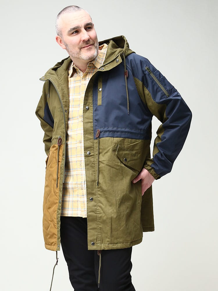 大きいサイズ メンズ B＆T CLUB (ビーアンドティークラブ) 異素材切り替え フード フルジップ コート Remake style monster coat