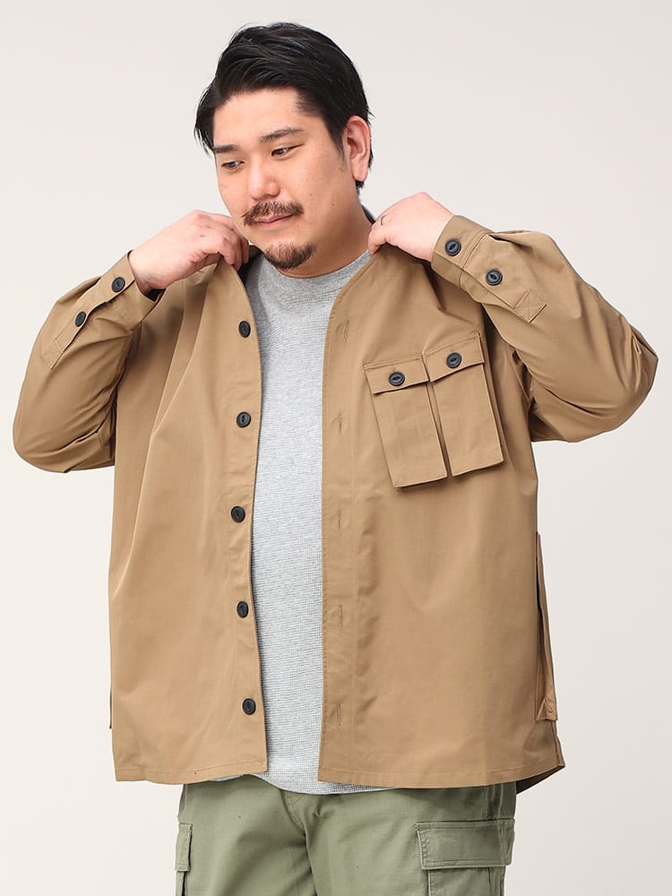 大きいサイズ メンズ B＆T CLUB (ビーアンドティークラブ) ポケット ノーカラー シャツジャケット