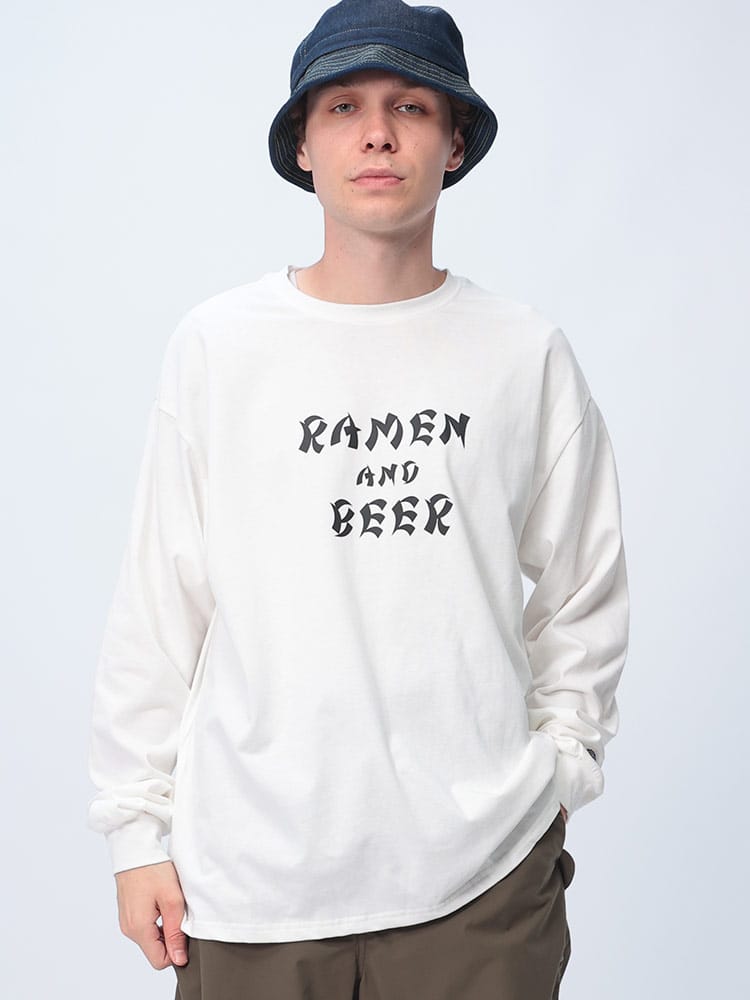 YOIDORE (ヨイドレ) ラーメンプリント クルーネック 長袖 Tシャツ 834401