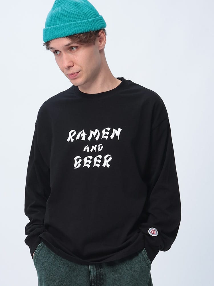 YOIDORE (ヨイドレ) ラーメンプリント クルーネック 長袖 Tシャツ 834401
