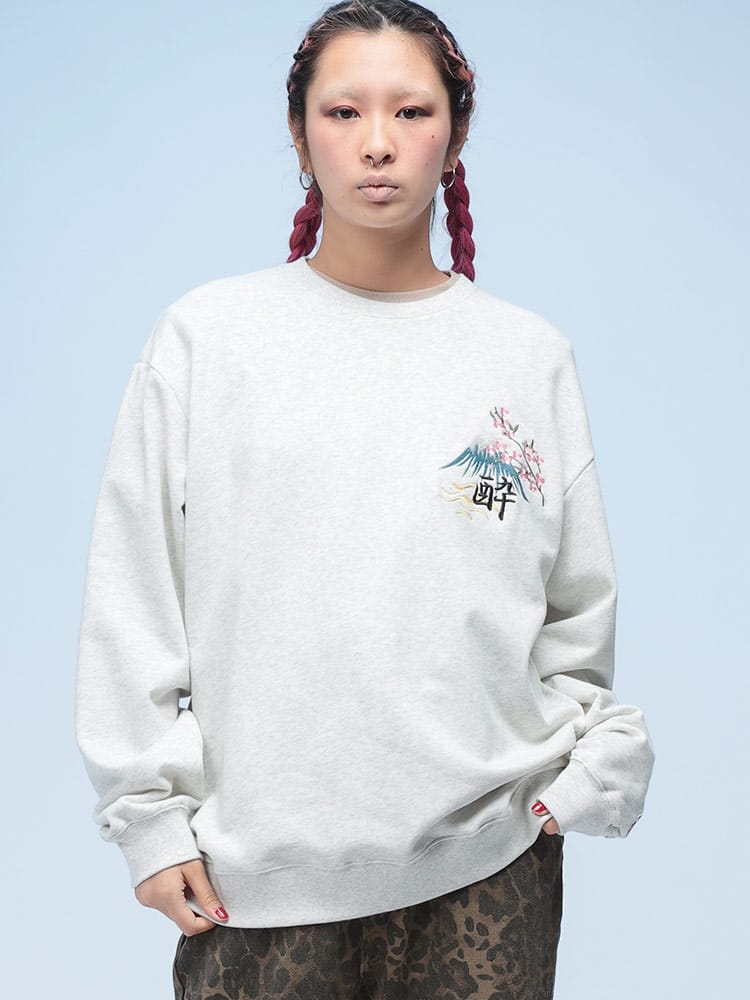 YOIDORE (ヨイドレ) 裏毛 JAPAN 寿司酒バックプリント クルーネック スウェットシャツ 844501