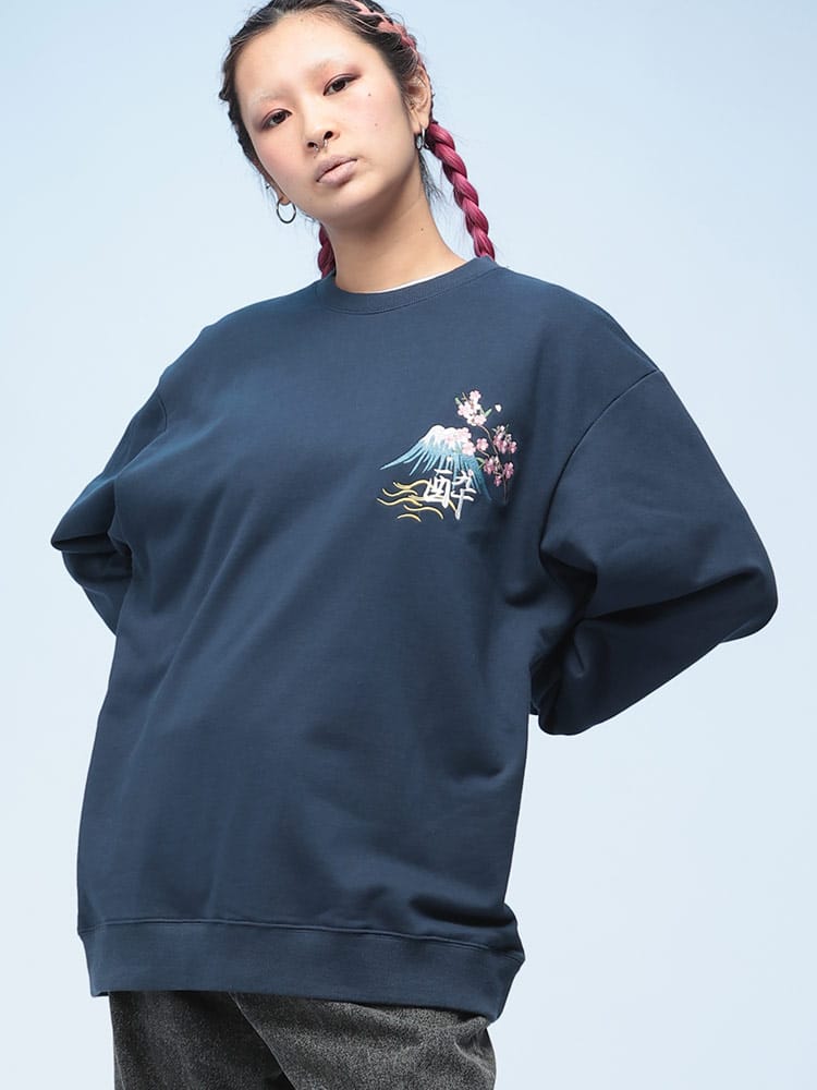 YOIDORE (ヨイドレ) 裏毛 JAPAN 寿司酒バックプリント クルーネック スウェットシャツ 844501