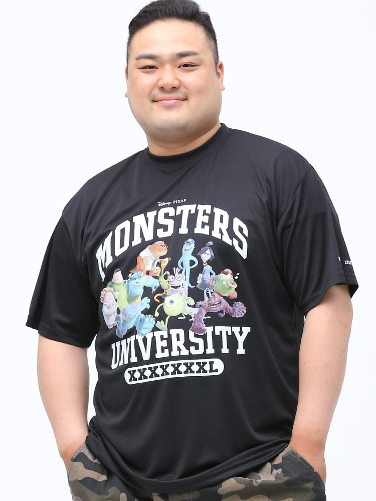 大きいサイズ メンズ DISNEY (ディズニー) モンスターズインク ポスター風 プリント メッシュ クルーネック 半袖 Tシャツ