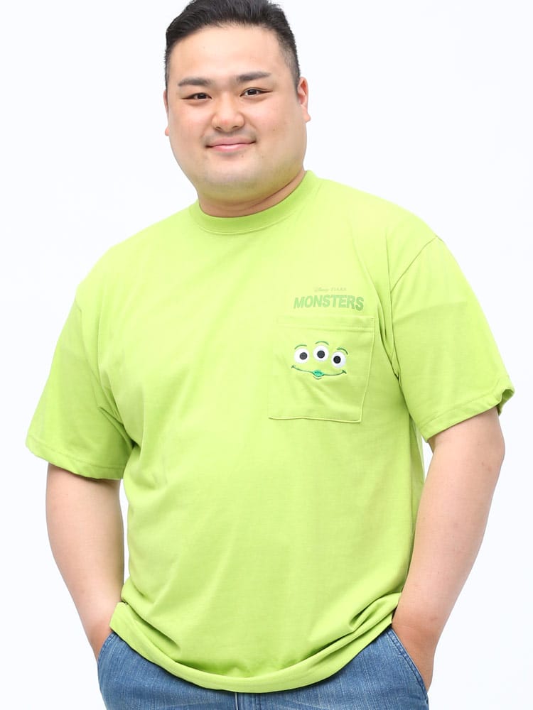 大きいサイズ メンズ DISNEY (ディズニー) TOY STORY トイストーリー ポケット 顔刺繍 クルーネック 半袖 Tシャツ