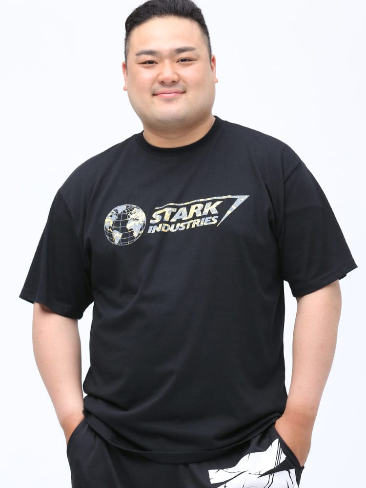 大きいサイズ メンズ MARVEL (マーベル) 箔プリント クルーネック 半袖 Tシャツ