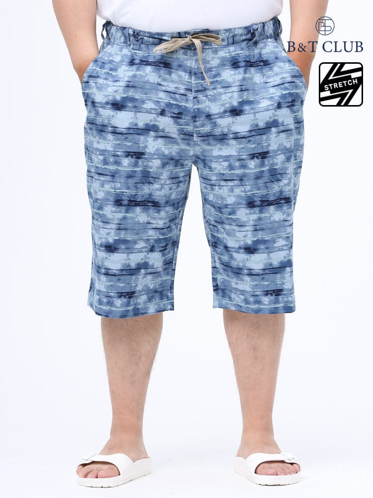 大きいサイズ メンズ B＆T CLUB (ビーアンドティークラブ) ストレッチ バニラン 総柄 ジップフライ ショートパンツ