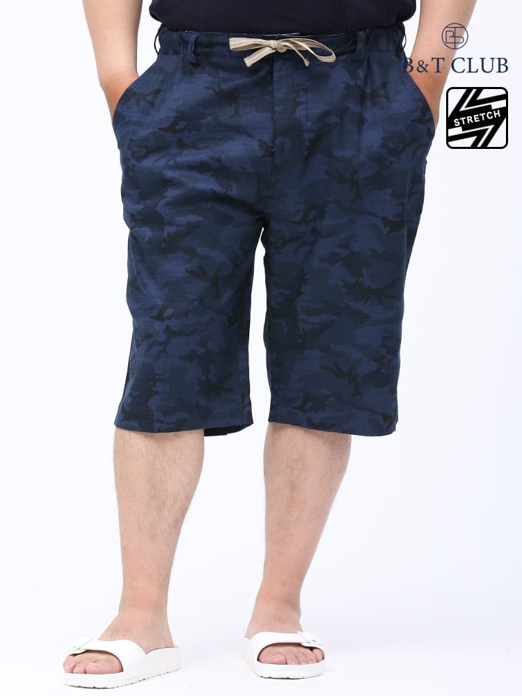 大きいサイズ メンズ B＆T CLUB (ビーアンドティークラブ) ストレッチ バニラン 総柄 ジップフライ ショートパンツ