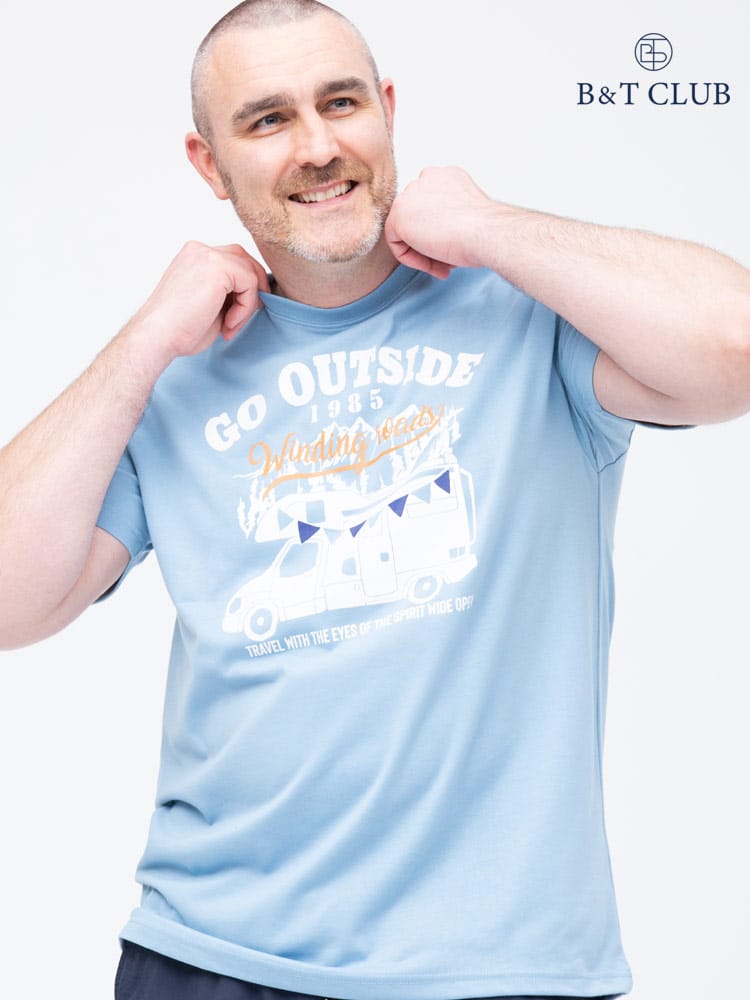 大きいサイズ メンズ B＆T CLUB (ビーアンドティークラブ) アウトドアプリント クルーネック 半袖 Tシャツ