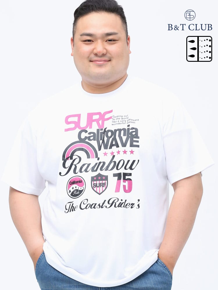 大きいサイズ メンズ B＆T CLUB (ビーアンドティークラブ) ドライ サーフプリント クルーネック 半袖 Tシャツ