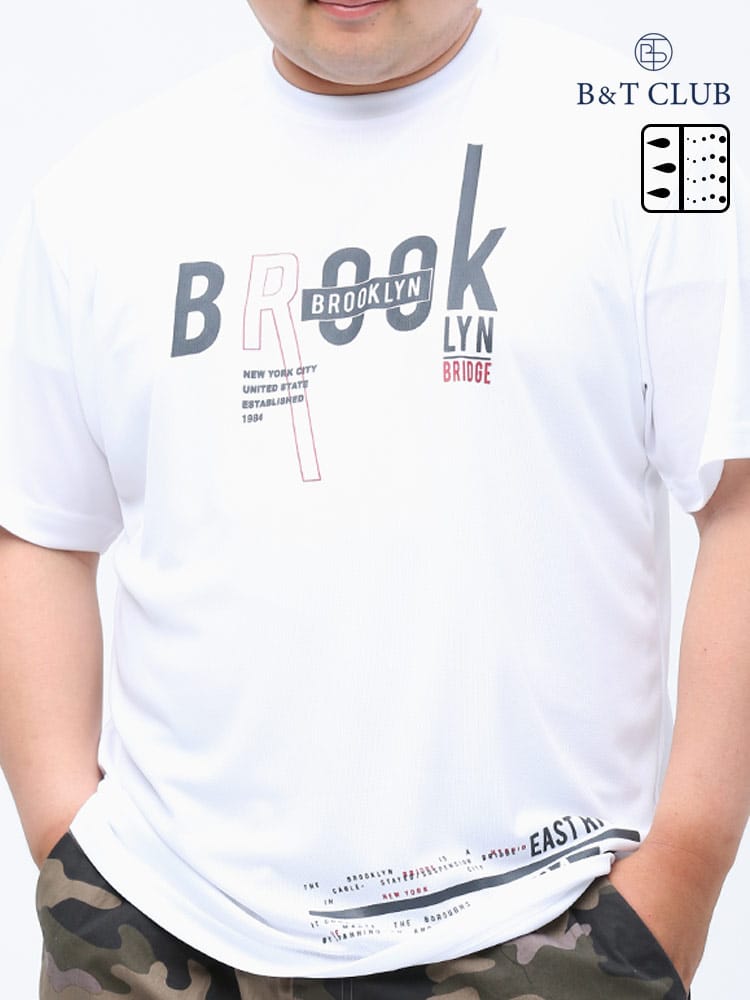 大きいサイズ メンズ B＆T CLUB (ビーアンドティークラブ) ドライ ロゴプリント クルーネック 半袖 Tシャツ