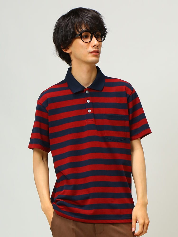 S＆SONS (エスアンドサンズ) DRY 鹿の子 ボーダー 半袖 ポロシャツ