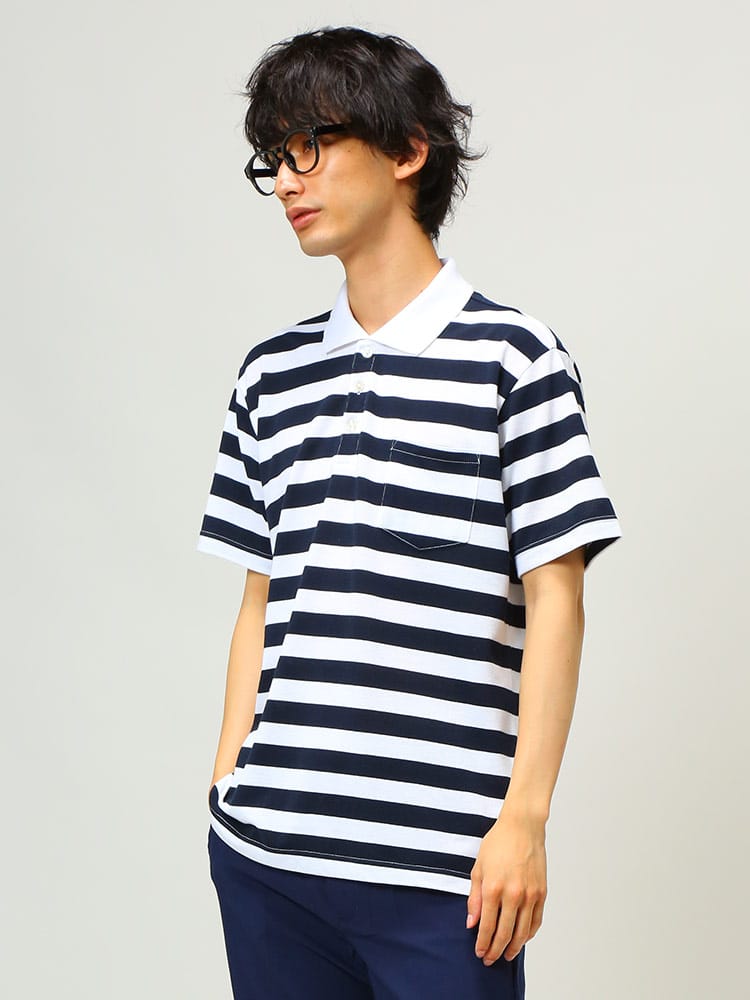 S＆SONS (エスアンドサンズ) DRY 鹿の子 ボーダー 半袖 ポロシャツ