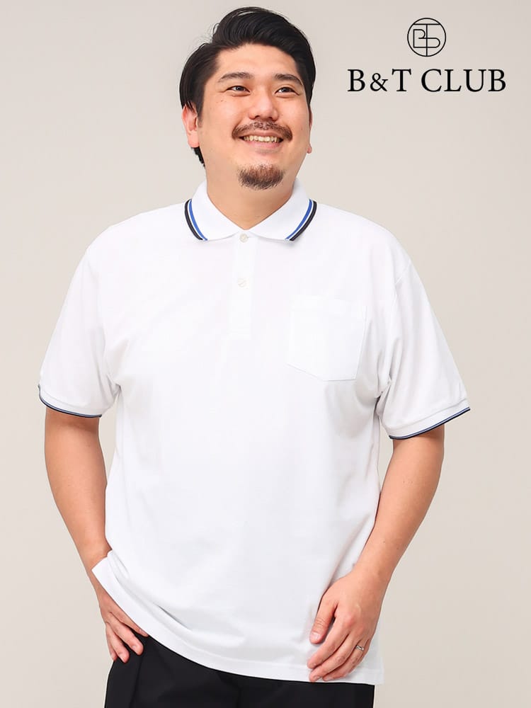 大きいサイズ メンズ B＆T CLUB (ビーアンドティークラブ) DRYポロ 鹿の子 ライン 半袖 ポロシャツ