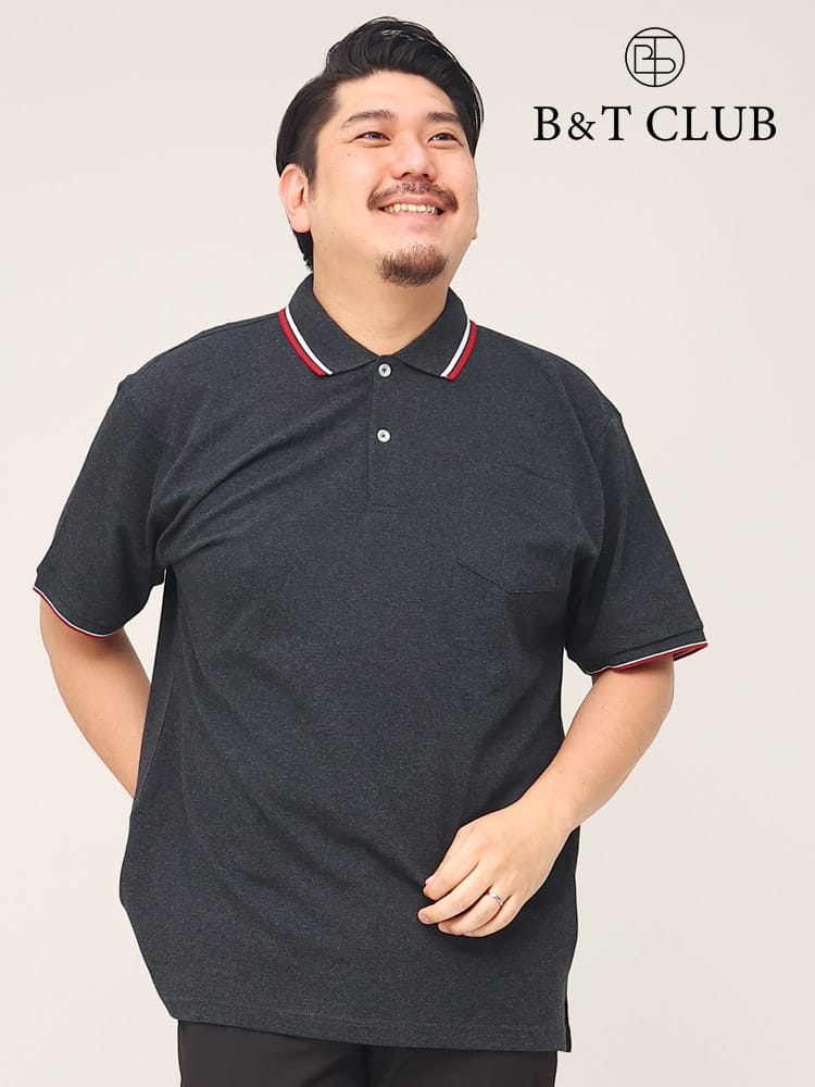 大きいサイズ メンズ B＆T CLUB (ビーアンドティークラブ) DRYポロ 鹿の子 ライン 半袖 ポロシャツ