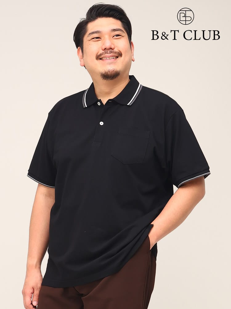 大きいサイズ メンズ B＆T CLUB (ビーアンドティークラブ) DRYポロ 鹿の子 ライン 半袖 ポロシャツ