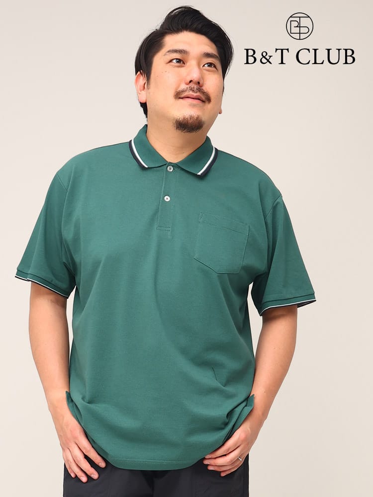 大きいサイズ メンズ B＆T CLUB (ビーアンドティークラブ) DRYポロ 鹿の子 ライン 半袖 ポロシャツ