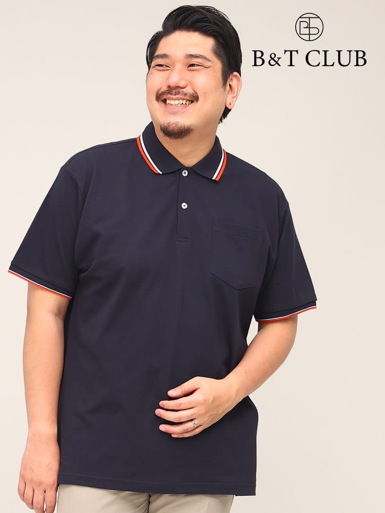 大きいサイズ メンズ B＆T CLUB (ビーアンドティークラブ) DRYポロ 鹿の子 ライン 半袖 ポロシャツ