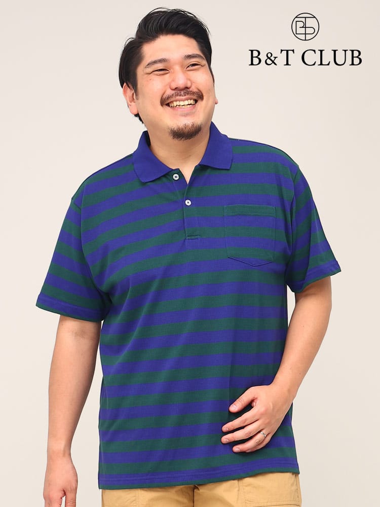 大きいサイズ メンズ B＆T CLUB (ビーアンドティークラブ) DRYポロ 鹿の子 ボーダー ポケット 半袖 ポロシャツ