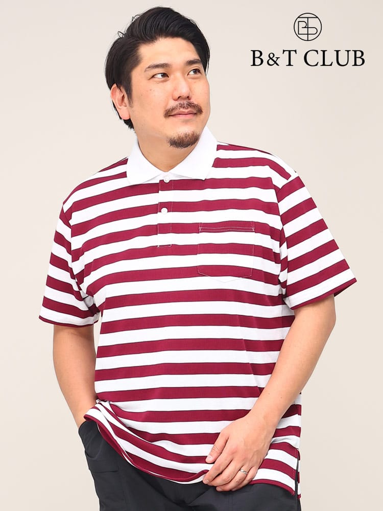 大きいサイズ メンズ B＆T CLUB (ビーアンドティークラブ) DRYポロ 鹿の子 ボーダー ポケット 半袖 ポロシャツ