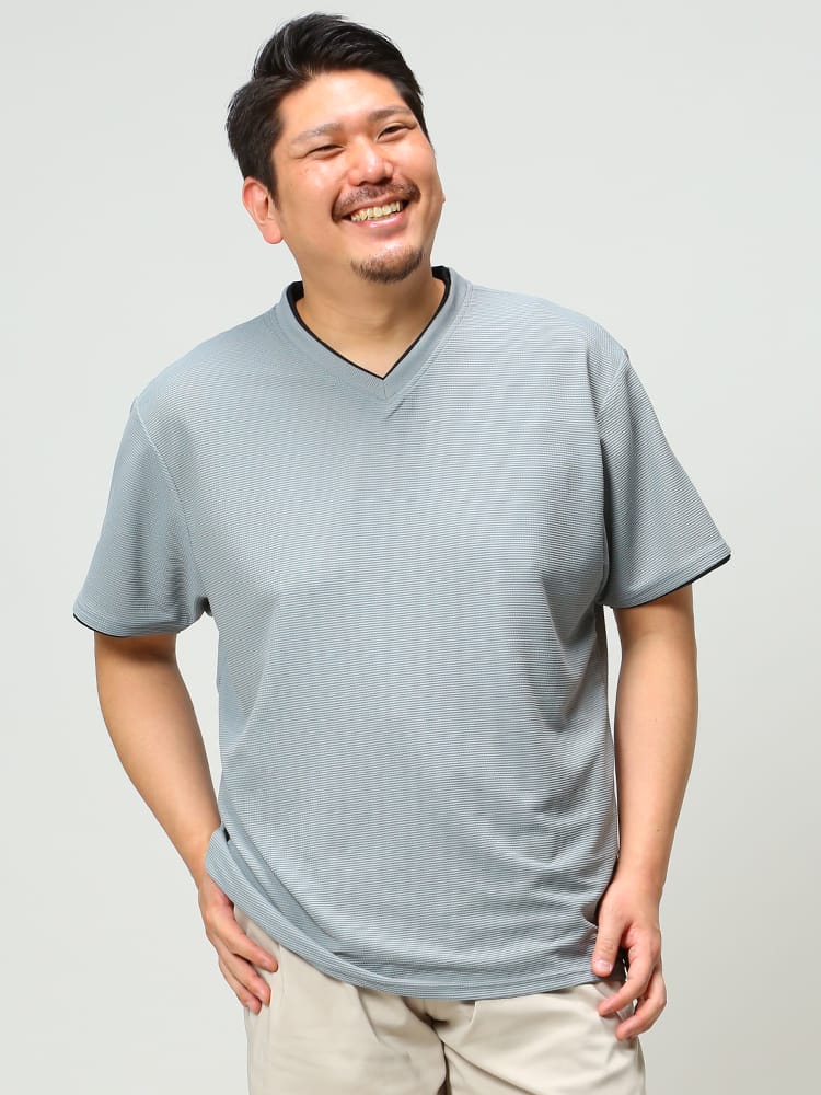 大きいサイズ メンズ B＆T CLUB (ビーアンドティークラブ) 消臭 DRY ワッフル フェイクレイヤード 半袖 Tシャツ